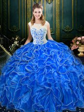 Scoop Sleeveless Zipper Floor Length Lace and Ruffles 15 Quinceanera Dress