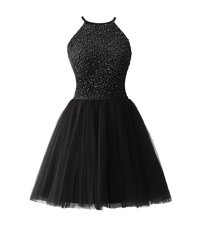 Hot Selling Scoop Black Sleeveless Chiffon Zipper Party Dress for Prom and Party