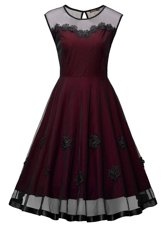 Fantastic Scoop Burgundy Sleeveless Ankle Length Embroidery Side Zipper Cocktail Dresses