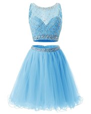 Mini Length A-line Sleeveless Baby Blue Cocktail Dress Side Zipper