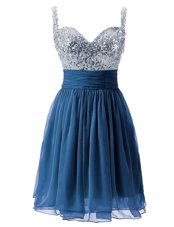 Custom Design Navy Blue Sleeveless Beading Knee Length Evening Party Dresses