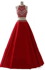 Scoop Sleeveless Chiffon Floor Length Zipper Prom Dresses in Purple for with Beading