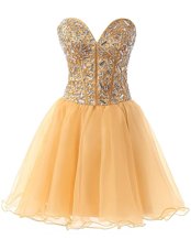 Chiffon Sweetheart Sleeveless Lace Up Beading Cocktail Dresses in Champagne