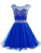 Fantastic Knee Length Royal Blue Club Wear Bateau Sleeveless Zipper