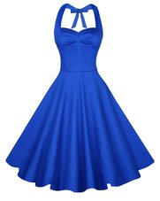 Wonderful Sleeveless Knee Length Ruching Backless Club Wear with Blue