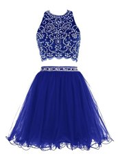 Glorious Mini Length Royal Blue Cocktail Dresses Scoop Sleeveless Criss Cross