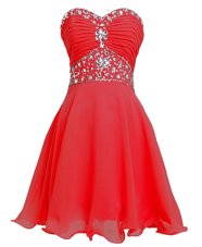 High Class Sweetheart Sleeveless Lace Up Cocktail Dress Red Organza