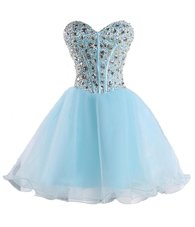 Sweetheart Sleeveless Lace Up Juniors Party Dress Baby Blue Organza