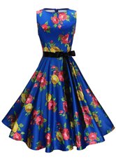 Colorful Scoop Chiffon Sleeveless Knee Length Party Dresses and Sashes|ribbons and Pattern