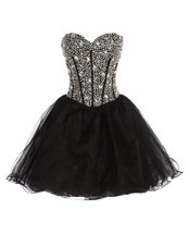 Popular Black Lace Up Sweetheart Beading Club Wear Organza Sleeveless
