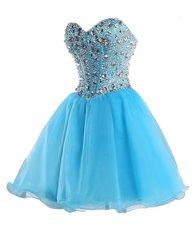Smart Organza Sweetheart Sleeveless Lace Up Beading Party Dress for Girls in Blue