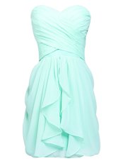 Pretty Apple Green Chiffon Lace Up Party Dresses Sleeveless Knee Length Ruching