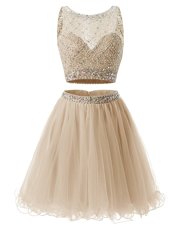 Sweetheart Sleeveless Club Wear Mini Length Beading and Belt Champagne Organza