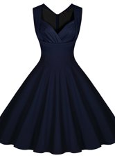 Admirable Sleeveless Knee Length Ruching Zipper Cocktail Dresses with Navy Blue