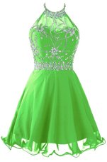 Scoop Empire Beading and Belt Club Wear Zipper Organza Sleeveless Mini Length