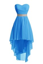 Baby Blue Sleeveless High Low Belt Lace Up Prom Dresses