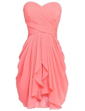 Custom Designed Chiffon Sweetheart Sleeveless Lace Up Ruching Teens Party Dress in Watermelon Red