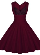 Pretty Burgundy Zipper Cocktail Dress Ruching Sleeveless Knee Length