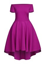 Sophisticated Tea Length Side Zipper Hoco Dress Fuchsia and In for Prom and Party with Ruching