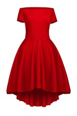 Wine Red Bateau Side Zipper Ruching Winning Pageant Gowns Short Sleeves
