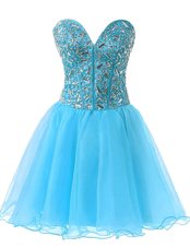 Most Popular Baby Blue Lace Up Cocktail Dresses Beading Sleeveless Knee Length