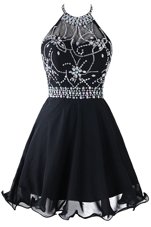 Great Black Scoop Zipper Beading and Belt Party Dresses Sleeveless