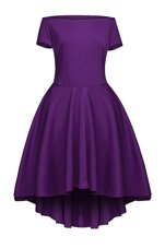 Bateau Short Sleeves Satin Evening Gowns Ruching Side Zipper
