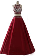 Dramatic Scoop Beading Homecoming Dress Wine Red Zipper Sleeveless Floor Length
