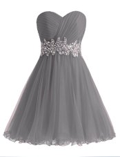 Dynamic Knee Length Grey Cocktail Dresses Sweetheart Sleeveless Lace Up