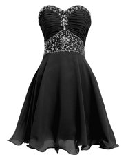 Modest Black Lace Up Sweetheart Beading and Belt Party Dress for Girls Organza Sleeveless