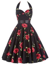 Red And Black Halter Top Neckline Sashes|ribbons and Pattern Party Dress Wholesale Sleeveless Zipper