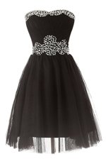 Superior Knee Length Zipper Custom Made Black and In for Prom with Beading