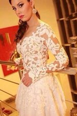 Admirable Lace Knee Length White Cocktail Dress Sweetheart Long Sleeves Backless