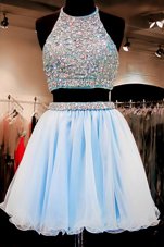 Halter Top Chiffon Sleeveless Mini Length Casual Dresses and Beading