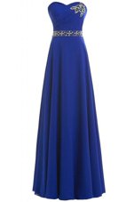 Super Royal Blue Chiffon Lace Up Sweetheart Sleeveless Floor Length Evening Dress Beading