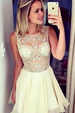 Comfortable Beading Cocktail Dresses Champagne Zipper Sleeveless Mini Length