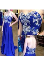 Gorgeous Royal Blue Chiffon Zipper Sweetheart Sleeveless Floor Length Prom Dress Beading