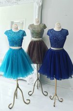 Traditional Scoop Cap Sleeves Zipper Knee Length Beading Custom Made