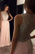 Edgy Scoop Sleeveless Chiffon Homecoming Dress Beading Sweep Train Criss Cross