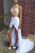 Wonderful Sleeveless Sweep Train Zipper With Train Beading Prom Dresses