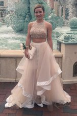 Vintage Champagne Scoop Neckline Sequins Winning Pageant Gowns Sleeveless Zipper