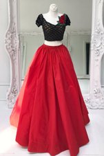 Fancy Short Sleeves Zipper Floor Length Beading and Ruffles