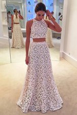 Peach A-line V-neck Sleeveless Chiffon Floor Length Zipper Beading Evening Dress