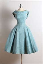 Blue Lace Zipper Scoop Sleeveless Knee Length Cocktail Dresses Ruching