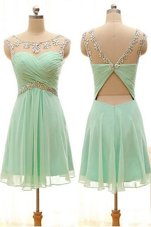 A-line Party Dress Wholesale Apple Green Bateau Chiffon Sleeveless Knee Length Zipper