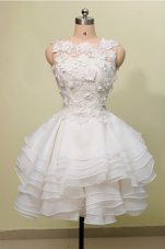 Lace Knee Length White Club Wear Scoop Sleeveless Zipper
