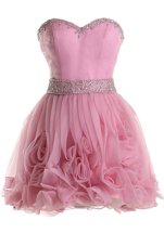 Low Price Beading Club Wear Pink Zipper Sleeveless Knee Length