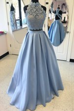 Criss Cross Prom Evening Gown Light Blue and In for Prom with Lace