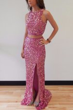 Mermaid Sequins Scoop Sleeveless Sweep Train Backless Prom Party Dress Lilac Sequined