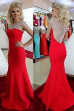 Mermaid Red Scoop Taffeta Sleeveless Floor Length Side Zipper